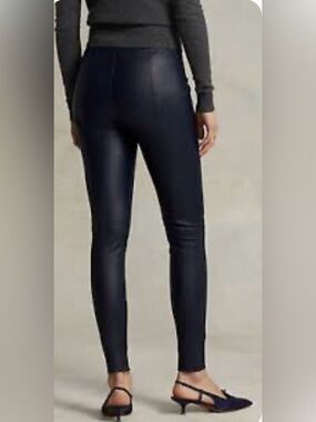 Polo Ralph Lauren Navy Lamb Leather side-zip Pants Size M